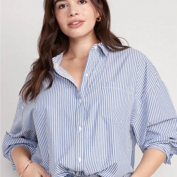 Old Navy blue and white stripe boyfriend button up top size 3x - Picture 2 of 7